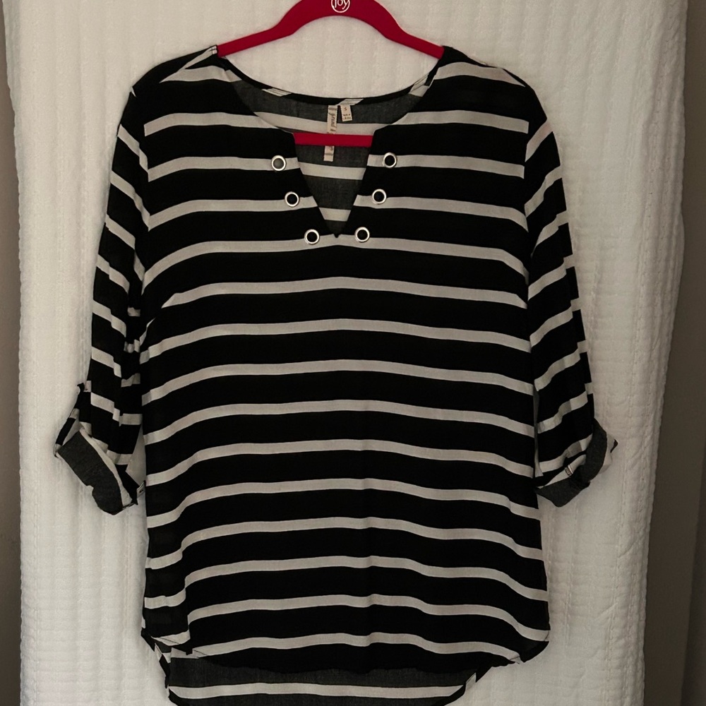 Grand & Greene Black and White Striped Blouse